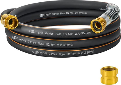 5/8 in. × 8 ft. Flexible Hybrid Garden Hose, High Flow 5/8" I.D. No Memory Durable Lightweight Water Hose for Watering, Irrigation, Water Transfer Pump