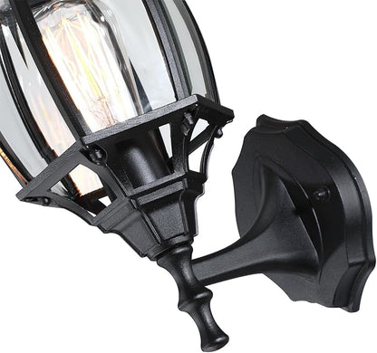 16.8 Inch Outdoor Porch Light - Black Outside Light for House, Metal and Glass Exterior Wall Sconce, Waterproof Wall Mount Outdoor Lantern for Garage,Front Door,Balcony,E26 Base