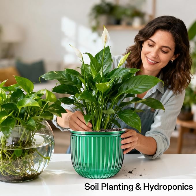 Halatool 2 Pack Self Watering Hanging Planters for Indoor Plants - 6.5 Inch Outdoor Hanging Flower Pots with 2 Metal Chains for Garden Home Wall Decor (Peacock Green)