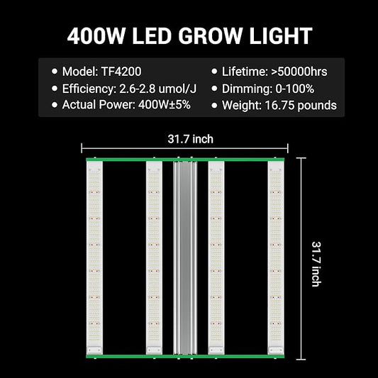 RDJ Bouns 2023 Fresh LE4200 400W LED Grow Light for 3x3 Tent - Wide Body 4 Bar Full Spectrum Daisy Chain Dimmable Ideal for Indoor Growers