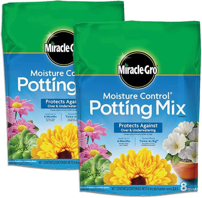 Miracle-Gro Moisture Control Potting Mix, For Container Plants, Protects against Over- and Under-Watering, 8 qt., 2-Pack
