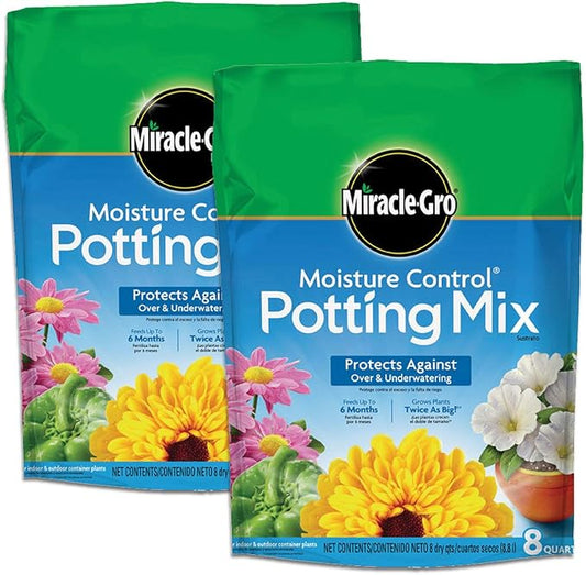 Miracle-Gro Moisture Control Potting Mix, For Container Plants, Protects against Over- and Under-Watering, 8 qt., 2-Pack