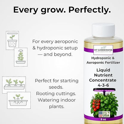 Liquid Plant Food – Hydroponics Nutrients for Indoor House Plants, Tomato, Strawberry, Lucky Bamboo, Lettuce, Vegetable Garden & Herbs – Aero Nutrients Liquid Fertilizer for All Growing Systems (8 oz)