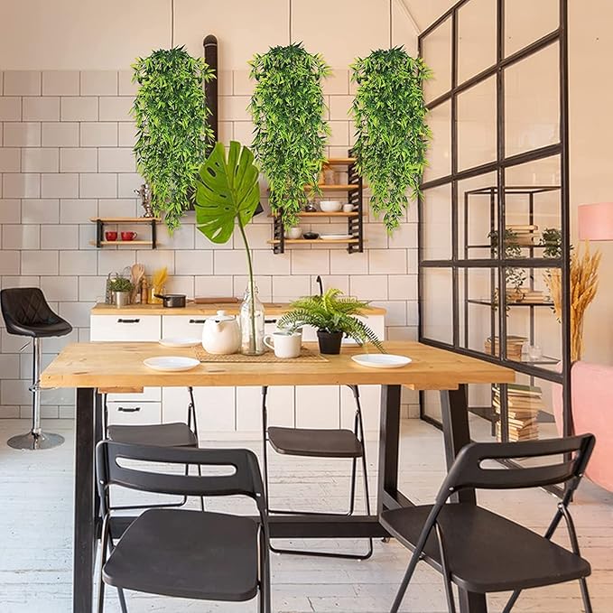 Toprooms Hanging Fake Plants,2 Pcs Faux Eucalyptus Leaf Greenery Vine Plant Faux Plants Fake Ivy Room Decor Home Garden Wedding Party Indoor Outdoor Decorations (Bamboo Cotyledon)