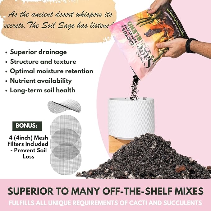 Soil Sage Cactus & Succulent Potting Mix 5Qt - Premium Fast Draining Soil for Indoor Plants and Aloe Vera - High Drainage Blend for Healthy Roots and Growth - Made in USA