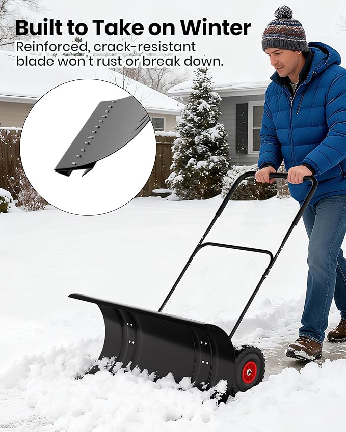 36” Snow Shovel for Driveway,Heavy Duty Wheeled Rolling Shovels 5 Position Angled Blade, Ergonomic Handle & Rubber Wheels for Efficient Snow Removal, Snow Plow for Doorway,Driveway and Sidewalks