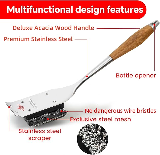 XUDKAKAIXIN Grill Brush Bristle Free,with 1 Replacement Head,Unique Steel Fibers Pad [Safe & Efficient] Perfect for Cast Iron/Stainless-Steel Grates-,Grill Cleaner for Outdoor Gril,Gifts for Men/Dad