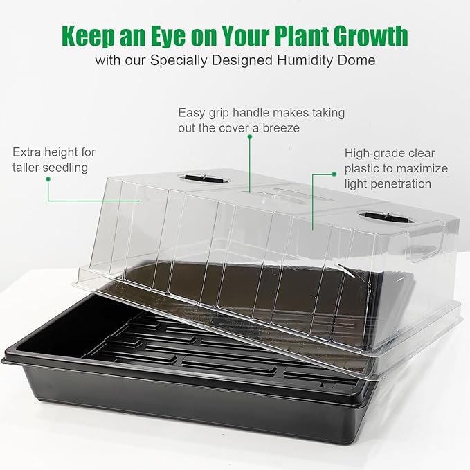 4-Pack Seed Starter Trays with 5'' Tall Humidity Domes – Reusable Plant Germination Kit for Microgreens, Herbs & Indoor Gardening | Clear Vented Lids, Fast Seedling Growth & Durable Design