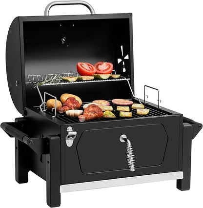 Royal Gourmet CD1519 Portable Charcoal Grill with Warming Rack, Tabletop Charcoal Grill with 303 Sq. In Cooking Area for Outdoor Camping and Picnic Grilling, Black