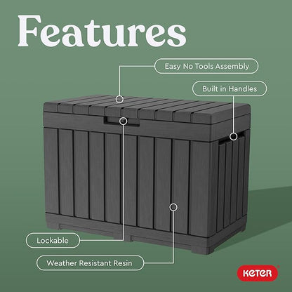Keter Kentwood 50 Gallon Resin Deck Box-Organization and Storage for Patio Cushions, Throw Pillows and Garden Tools, Dark Grey