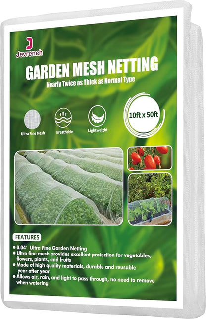 Garden Netting, Jevrench Durable Ultra Fine Garden Netting, Garden Plant Cover Row Cover Makes Plants, Vegetables, Fruits, and Flowers Grow Better (10ft x 50ft)
