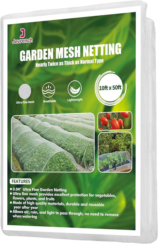 Garden Netting, Jevrench Durable Ultra Fine Garden Netting, Garden Plant Cover Row Cover Makes Plants, Vegetables, Fruits, and Flowers Grow Better (10ft x 50ft)