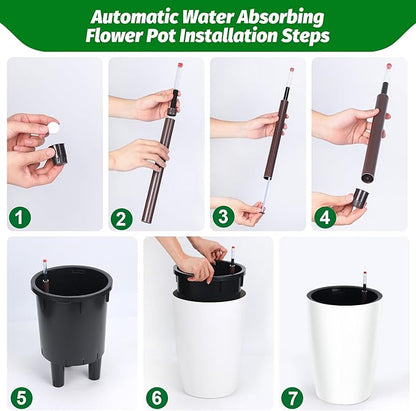 16 in Tall Planters Set of 2, Plant Pots, Self Watering Pots for Indoor Plants, Flower Pots With Built-In Drainage and Visual Water Level Design, for Patio, Porch, Living Room, or Home Office, White