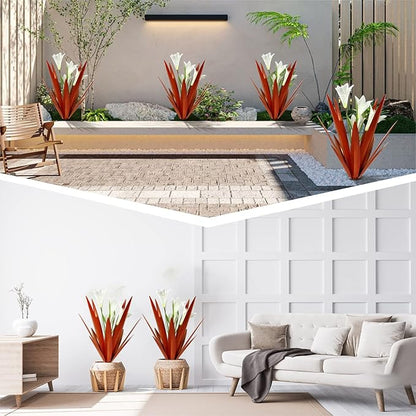 Homight Metal Agave Plant Outdoor Decoration Lily Mexican Yard Art Garden Gift Home Decor Hand Painted Metal Agave Garden Yard Statue, Outdoor Lawn Ornaments (3 Big White Lilies)