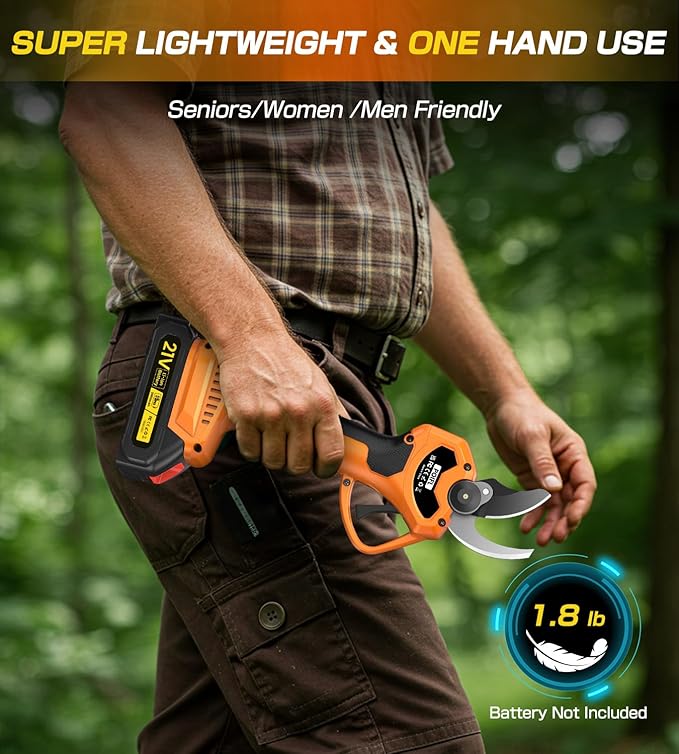 Electric Pruning Shears, Cordless Pruning Shears 1000W Brushless Power Shears 1.4'' Diameter Electric Pruner with LCD Display 2 * 2Ah Battery Pruning Shear Gift for Men Dad Husband Fathers Gardener