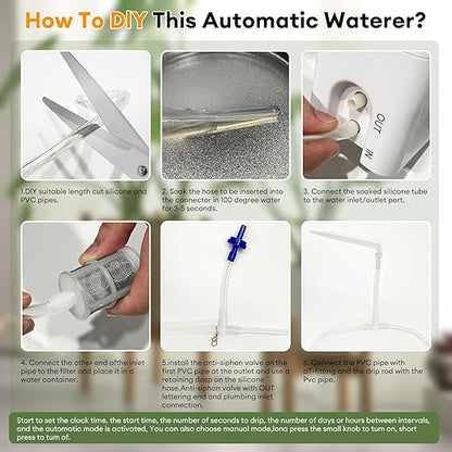 Automatic Watering System for 20 Potted Plants, Indoor/Outdoor Automatic Drip Irrigation Kit, DIY Plant Watering Devices with 30-Day Programmable Water Timer, LED Display and Power Supply