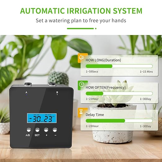 Automatic Plant Waterer Indoor, Indoor Plant Watering Devices with 2 self-Priming Pump, Automatic drip Irrigation kit with 20 Adjustable droppers， self Watering System, programmable Timer