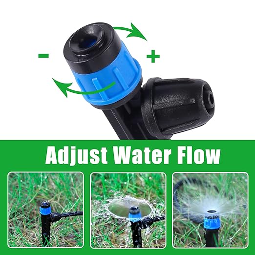 Drip Irrigation Emitters with Adjustable 360 Degree Water Flow Drippers Sprayer for 1/4 inch Tubing, Garden Drippers Sprayer Perfect for House Garden Watering System. (25pcs-Blue 360 Degree Sprayer)