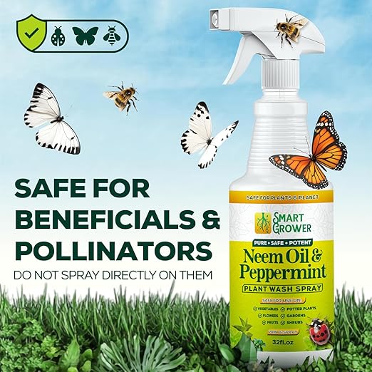 Neem Oil Spray for Plants with Peppermint Oil, Natural Plant Wash Made for Indoor and Outdoor Plants Smart Grower 32oz Easy Ready to Use Spray