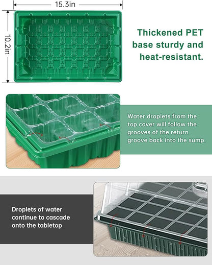 2 Packs Large Seed Starter Tray, Adjustable Brightness and Timer with 48 Full Spectrum LEDs, Seed Starter Kit with Drainage Holes, Tools and Labels for Indoor Plant Growing and Outdoor Gardening