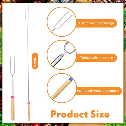 24 Pcs 28 Inch Marshmallow Roasting Sticks Bulk, Smores Skewers for Fire Pit, Hot Dog Camping Skewers Accessories Campfire Marshmellow Extendable Forks BBQ Tools Smores Sticks