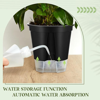 9 Pcs Self Watering Pots for Indoor Plants with Deep Reservoir and High Drainage Holes for Outdoor Plants and Flowers, Bare Root Planter (4.72'',5.91'',7.09'',Black)