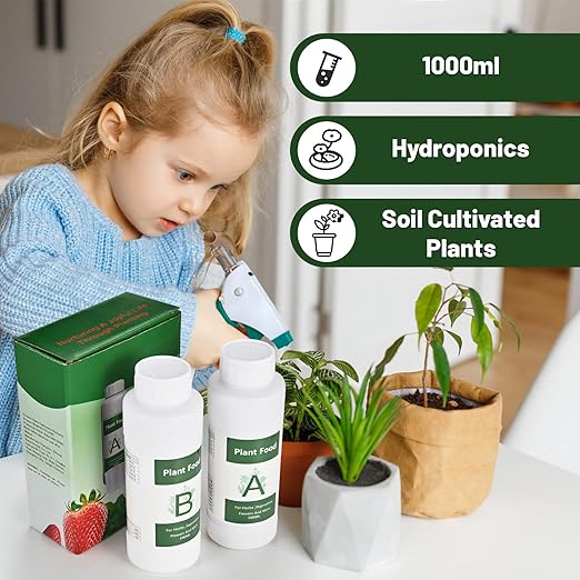 1000ml Hydroponic Nutrients A&B for Aerogarden Plant Food with 2 Measuring Cups - Fertilizer for Indoor Hydroponics Garden & Growing Vegetables, Fruits, Flowers (1000ml)