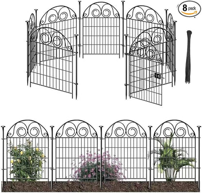 Tall Garden Animal Barrier Fence With Gate, 40 in(H)×27 in(L) 8 Panels Dog Digging Fences Barrier, Black Metal Temporary Fencing, Reusable Defense Fence For Outdoor Yard. Total 17.5 Ft│Patented