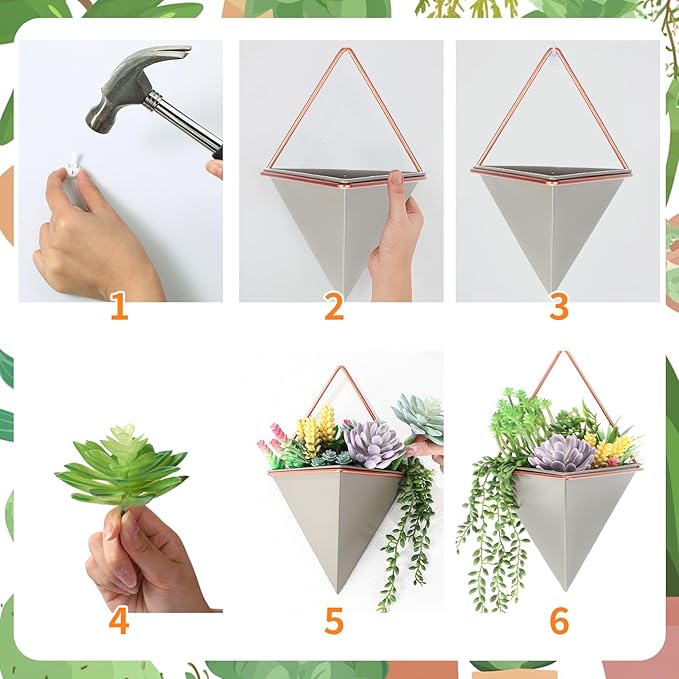 Rtteri 15 Pcs Hanging Wall Planter with Artificial Succulents Plants Indoor Decor, Faux Wall Planter with Geometric Vase Pot (8.2/5.9/4 Inch Size) Art for Home Bedroom Room