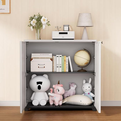 HOMSPARK Indoor/Outdoor Storage Cabinet with Doors, 34”x15”x34” HDPE Plastic Storage Box for Bedroom, Bathroom, Living Room, Balcony, Multi-Purpose for Daily Tools, White