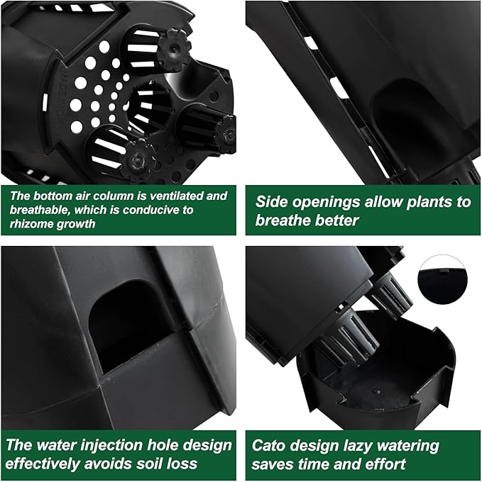 Cdd's Path 5-Pack 6 Inch Self Watering Pots Set with Holes for Indoor/Outdoor Plants,Planter Pot with Watering Hole/Reservoir and Air Pipes,Black