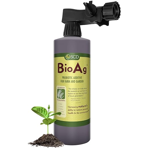 SCD BioAg – Organic Lawn and Garden Soil Microbes with 12 Probiotic Strains, Live Super Concentrate of Liquid Microorganisms, Chemical-Free Soil Revitalizer, Yard & Lawn Treatment (1 Liter w/Sprayer)