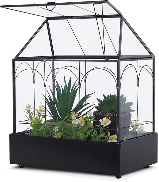 Glass Plant Terrarium with Lid and Tray 9.4"×5.7"×11.2" Geometric Garden Terrarium Glass Container for Plants Indoor Mini Tabletop Greenhouse Orchid Succulent Cacti Planter Kit