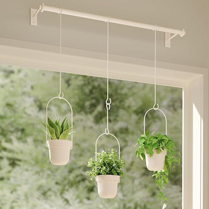 Bamworld Hanging Planters for Indoor Plants with 3Pots Metal Plant Hanger Indoor Hanging Plant Holder Wall Planters Window Plant Shelves Plant Hanger Rod for Hanging Pots for Wall Decor(White)