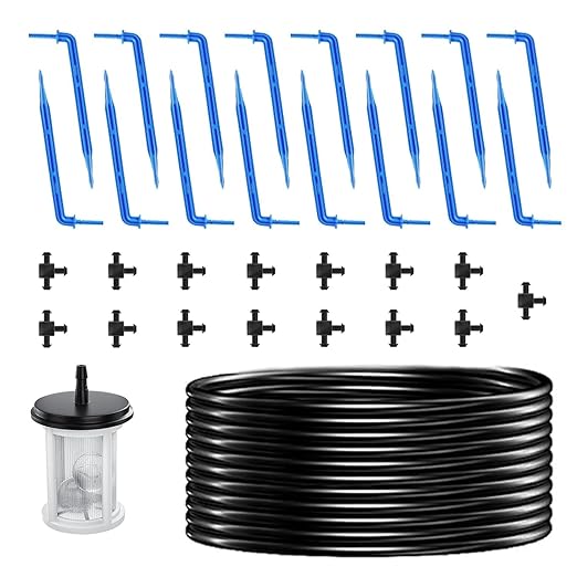 Solar Drip Irrigation Kit Accessories, 49 FT Tubing, Drip Irrigation Extra Accessories Kit,15 tee Fittings and 15 drippers for Balcony Patio & Garden