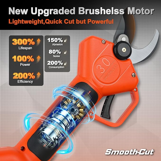 Kebtek Professional Electric Pruning Shears 2025 NEW, 16.8V 30mm Electric Pruner 2x2500mAh Batteries 8-10H Runtime Safety Switch, Pruning Shears Heavy Duty for Tree, Branch & Rose
