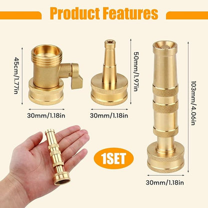 Water Hose Sprayer Nozzle, High Pressure Hose Nozzle with 3/4" GHT Connector, Heavy-Duty Brass Adjustable Twist Hose Nozzle with On-Off Valve for Garden (3 Pack）