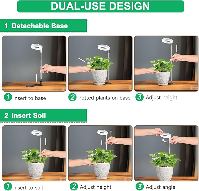 Grow Lights for Indoor Plants, Full Spectrum Plant Lights for Indoor Growing with with 3/9/12H Timer, 3 Color Modes, 10 Brightness, 6.5"-26" Height Adjustable Small Grow Light, 1 Pack(3.4in)