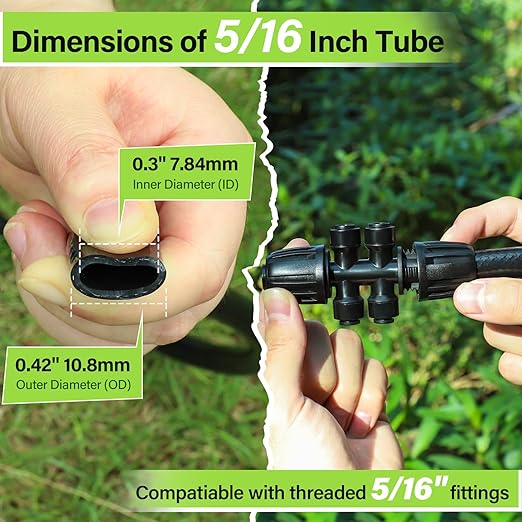 Bonviee 50FT 5/16" Drip Irrigation Tubing and 4 Packs 4-Way Quick Coupler, Push-to-Connect Fittings- DIY Garden Irrigation System, Misting, or Blank Distribution Tubing for Any Gardening Project