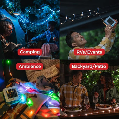 LuminAID Color Solar String Light with Phone Charger - Multicolor Tent Lights for Camping - 23 ft Rechargeable String Lights Perfect for Camping, Backyard, Patio, RVs, Outdoor, Power Outages (1 Pack)