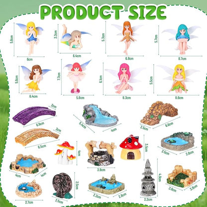 Unittype 22 Pcs Flower Fairy Gnome Accessories Garden Outdoor Miniature Bridge Mushroom Lighthouse Water Well Pond Resin Figures Garden Decorations Miniature Figurines for Craft (Flower Fairy)