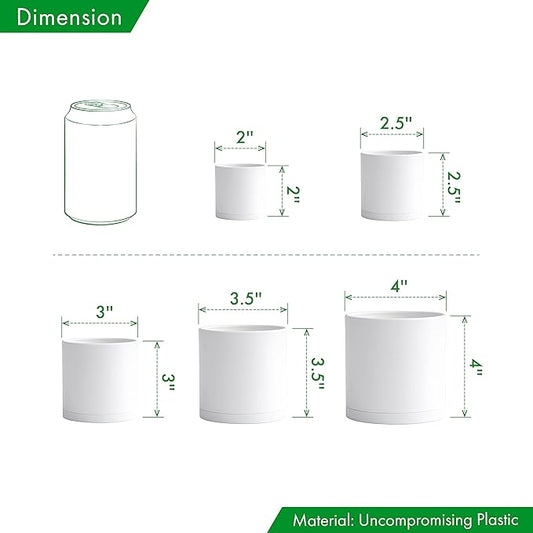 D'vine Dev Pack of 20 Plastic Plant Pots (4 Set of 2 Inch, 2.5 Inch, 3 Inch, 3.5 Inch, 4 Inch) Small Garden Planter Pots for Plant with Drainage Holes and Saucers, White, 74-U-A
