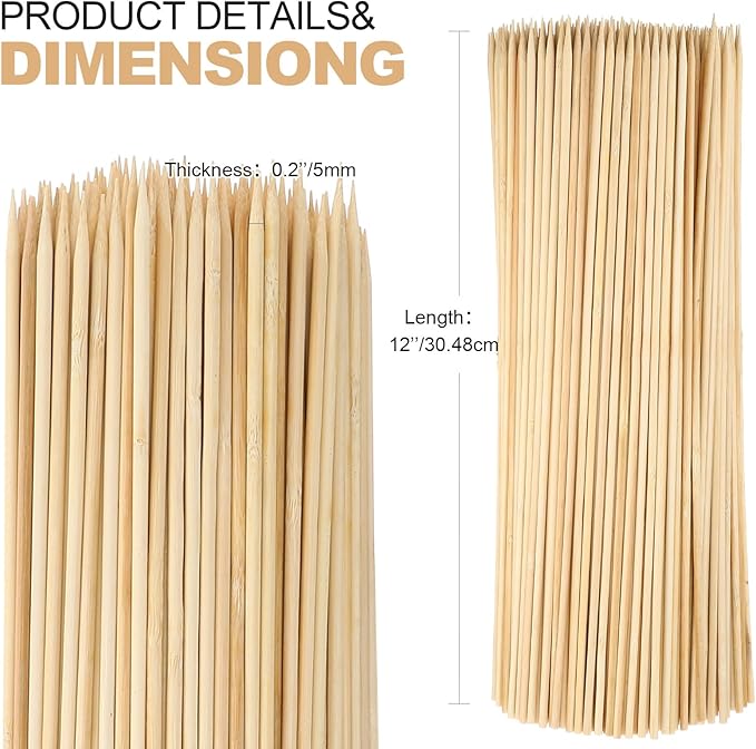 Suclain 1000 Pcs Marshmallow Roasting Sticks 12" Long 5mm Thick, Smores Sticks Bamboo Skewers BBQ Kabob Grilling Barbecue Roasting Camping for Outdoor Fire Pits Campfires
