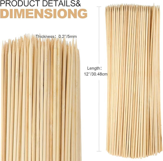 Suclain 1000 Pcs Marshmallow Roasting Sticks 12" Long 5mm Thick, Smores Sticks Bamboo Skewers BBQ Kabob Grilling Barbecue Roasting Camping for Outdoor Fire Pits Campfires