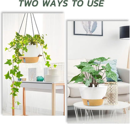 ZMTECH 12 Inch Hanging Planters for Indoor, 2 Pack Large Hanging Plant Pot with Visible Water Level and Chain, Self Watering Hanging Flower Pot for Outdoor Garden Porch(12Inch, White)