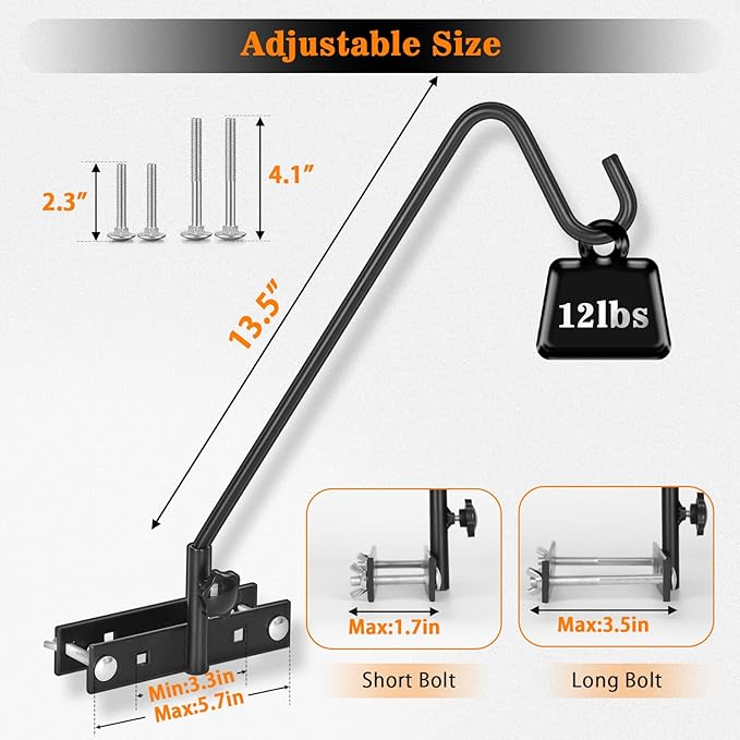 FEED GARDEN 2 Pack 13.5 Inch Deck Hooks for Vertical Railing, Adjustable Deck Bird Feeder Hanger for Hanging Lanterns, Wind Chimes, Flower Baskets, Suet Feeders