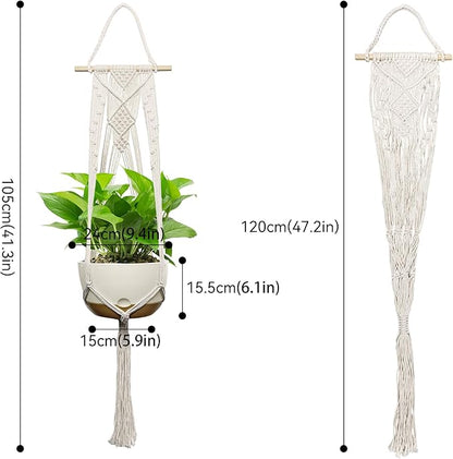 USLAI Plant Basket, Indoor Outdoor, 47 Inch, Up to 4-12 inch Pot, Heavy 20lb Planters, Macrame Extra Long Strong Hanging Planter Basket, Boho Home Decor, Set of 2 (POTS NOT Included)
