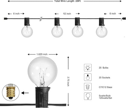 JONATHAN Y JYL8700A 25' Outdoor Globe String Lights with 25 G40 Bulbs, UL Listed Waterproof Patio Lights, Connectable Hanging Lights for Backyard, Porch, Cafe, Wedding, Party Decor, Black