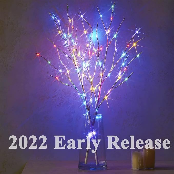 Birchlitland Lighted Birch Branch Battery Operated with 8 Functions 100 LED 32IN Multi Color and Warm White Lights, Artificial Tree Branch with Warm,Fireplace Christmas Holiday Decoration