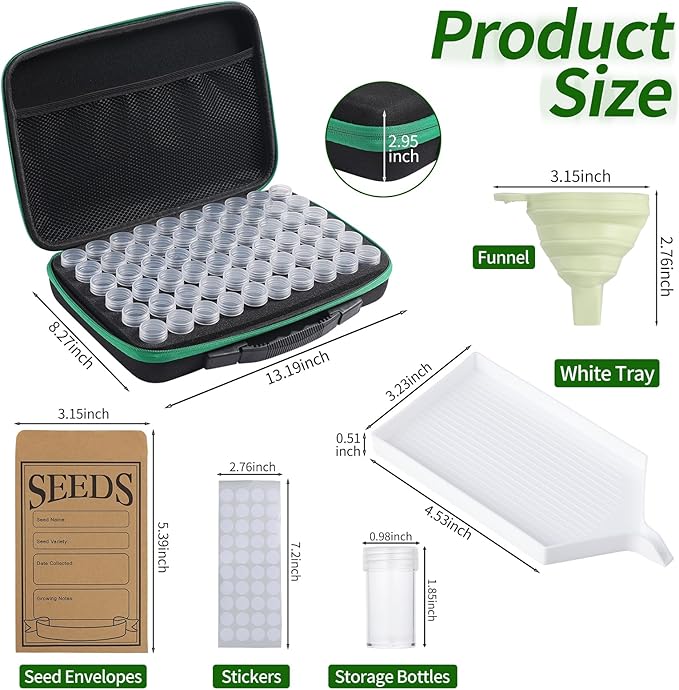 Douorgan Seed Storage Box, Portable Seed Saving Box, Sturdy Seed Organizer Kit Seed Envelopes Funnel Label, Seed Container for Flower Plants Vegetable Seed, M-60 Slots